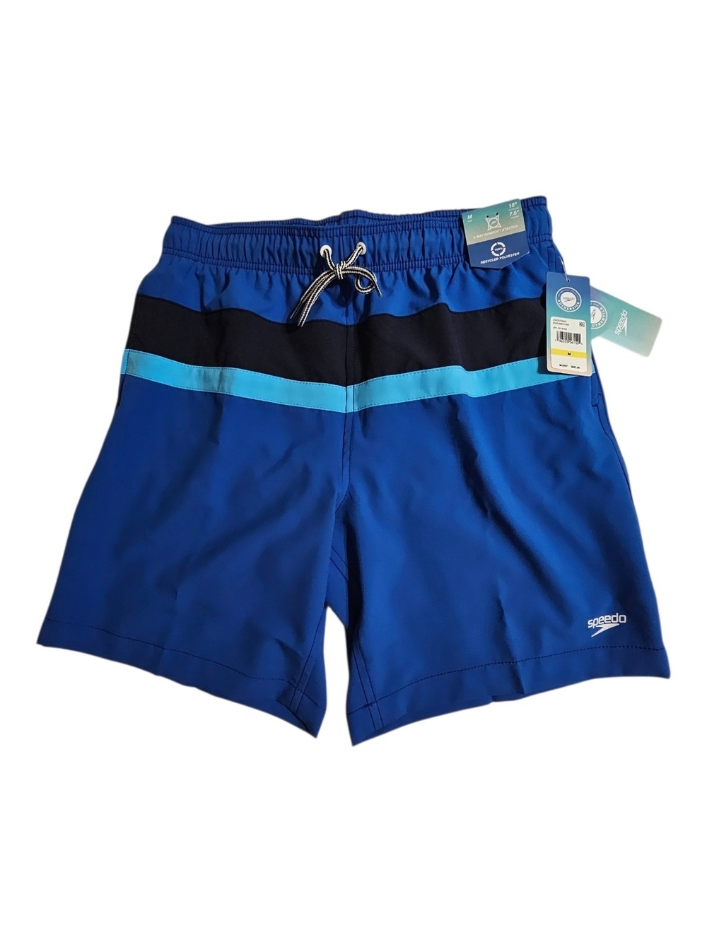 Speedo Blue Swim Trunks with Black & Aqua Stripe